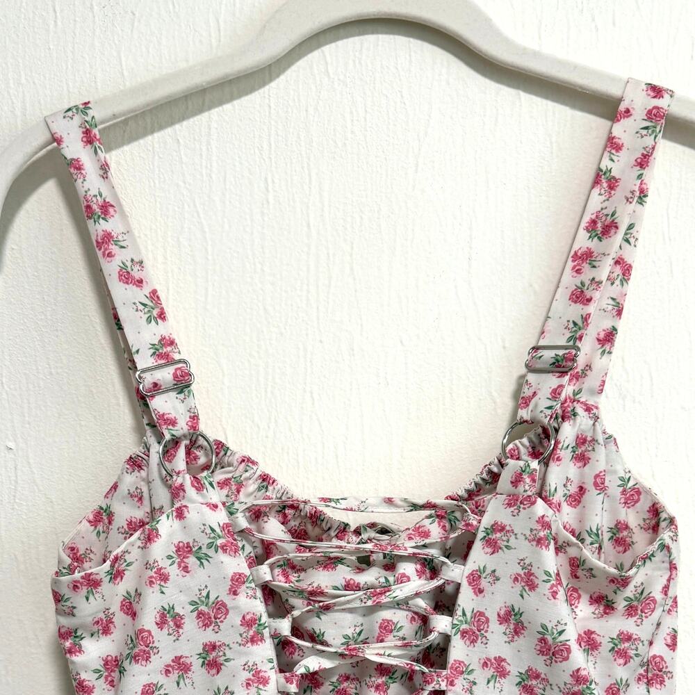 Petal & Pup Milkmaid Floral Maxi Dress M Pink Roses Corset Basque Waist Cottage - Picture 9 of 13